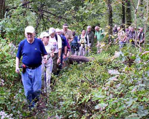 Our gang of 18 made an impressive line on the trail.