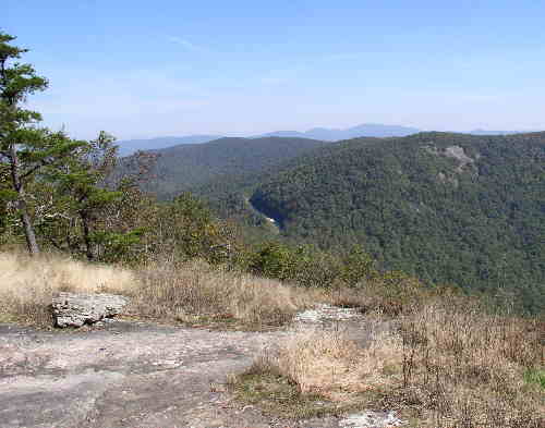 Here we can see the Richard Russell Scenic Highway winding through the mountains.