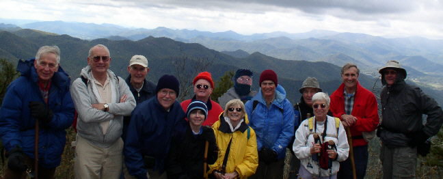 The OFHC gang for today's hike. (l-r ) David Whitaker, Jack Jacobi, Bob Thompson, Tony Presley, Donna Presley, Bob Presley, Geri Whitaker, Doug Russell, Dick Metzgar, Ray Hopper, Dianne Farmer, Dan Ross, and Wayne Miller.