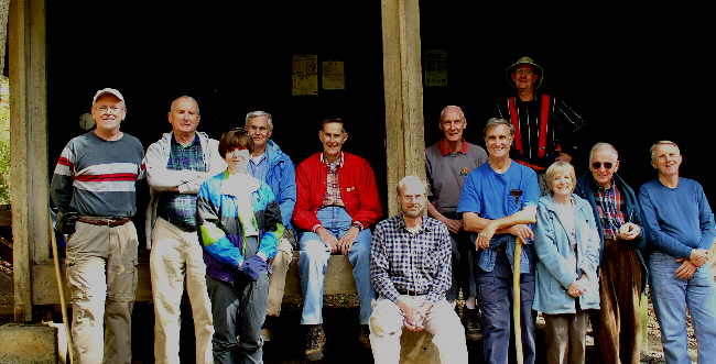 The OFHC gang for today's hike. (l-r ) Tony Presley, Jack Jacobi, Donna Presley, Dick Metzgar, Bob Thompson, Ray Cowan, Bill Taylor, Dan Ross, Wayne Miller, Geri Whitaker, David Whitaker, and John Bellamy.