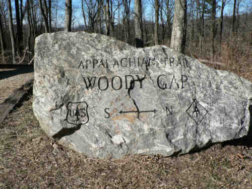 The rock trail marker at Woody Gap.
