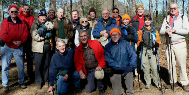 The O.F.H.C. gang for today's hike. (kneeling l-r) John Bellamy, Dan Ross, Tony Presley (standing l-r) Bob Presley, Bob Thompson, Doug Russell, John King, Phil Brownrigg, Dave Standard, Geri Whitaker, Ray Cowan, David Whitaker, Wayne Miller, Donna Presley, Bill Taylor, Melissa Anderson, Jack Jacobi.