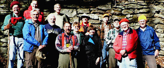 The O.F.H.C. gang for today's hike. (l-r) Joe Collins, Bob Thompson, Dick Metzgar, Bryan Lambert, John Bellamy, Bruce O'Connor, Beth McDonald, Wayne Miller, Donna Presley, Phil Brownrigg, Bob Magee, Bob Presley, Tony Presley.