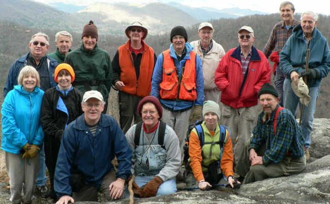 The O.F.H.C. gang for today's hike. (Front l-r) Geri Whitaker, Donna Presley, Tony Presley, Joe Collins, Melissa Anderson, Bruce O'Connor. (Back l-r) David Tate, John Bellamy, Bob Thompson, Wayne Miller, Dick Metzgar, Ray Cowan, Bob Presley, Dan Ross, David Whitaker.