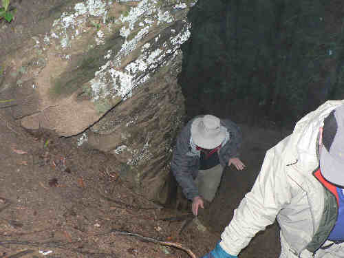One of the more difficult areas where you have to scramble your way up between the split in this rock cliff.