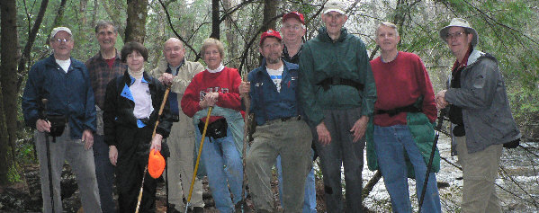 The O.F.H.C. gang for today's hike. (l-r) Tony Presley, Dan Ross, Donna Presley, Doug Russell, Jeanne O'Connor, Bruce O'Connor, David Tate, Bob Thompson, John Bellamy, and Wayne Miller.