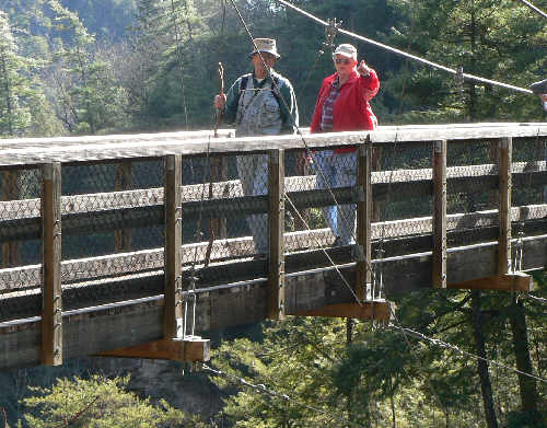 Crossing the suspension bridge over the gorge.