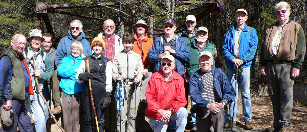 The OFHC gang for today's hike. (l-r front)Geri Whitaker, Donna Presley, Melissa Anderson, Bob Presley and Tony Presley. (l-r back) Doug Russell, Joe Collins, John King, David Whitaker, Jack Jacobi, Wayne Miller, David Tate, Bob Thompson, Stan Baldwin, Phil Brownrigg, and Steve Jordan.