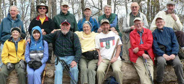 The OFHC gang for today's hike. (front l-r) Geri Whitaker, Donna Presley, Bryan Lambert, Jeanne O'Connor, Bruce O'Connor, Bob Presley, and Tony Presley. (back l-r) David Whitaker, Wayne Miller, Bob Thompson, Phil Brownrigg, John Bellamy, Jack Jacobi, and Terry Doyle.