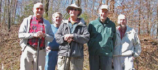 The OFHC gang for Wednesday's hike. (l-r) Jack Jacobi, John Bellamy, Wayne Miller, Bob Thompson, and Ray Cowan.