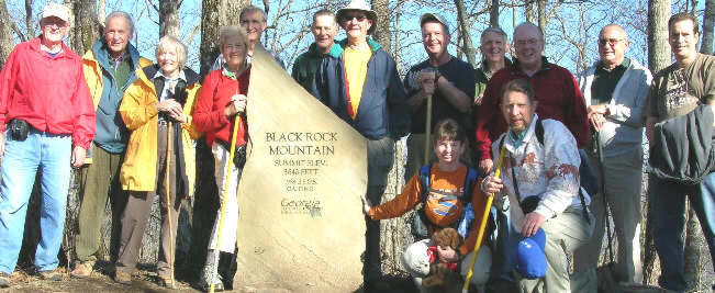 The OFHC gang for today's hike. (l-r kneeling) Melissa and "Bo" Anderson, Bruce O'Connor. (l-r back) Bob Presley, David Whitaker, Geri Whitaker, Jeanne O'Connor, Dan Ross, Bob Thompson, Wayne Miller, Dave Standard, John Bellamy, Jim Pickens, Jack Jacobi, and John King.