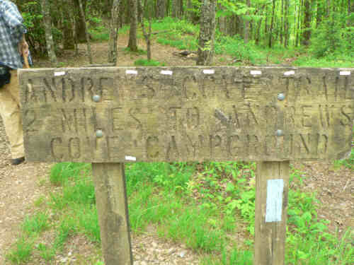 The trail sign at the junction with the Appalachian Trail.