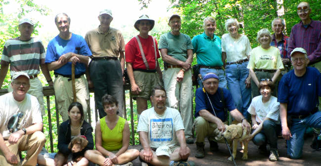 The OFHC gang for today's hike. (l-r front) Tony Presley, Amanda Anderson and "Bo", Melissa Anderson, Bruce O'Connor, Doug Russell, "Nugget", Donna Presley and Bob Presley. (back l-r) Terry Doyle, Dan Ross, Bob Thompson, Wayne Miller, Ray Cowan, John Bellamy, June Bellamy, Geri Whitaker, David Whitaker and John Ray.