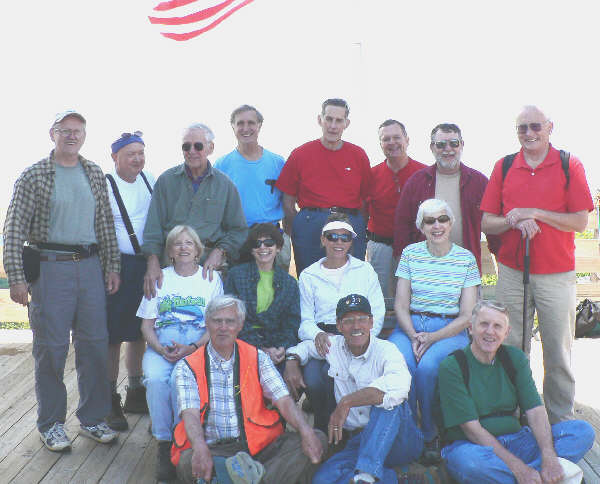 The OFHC gang for today's hike. (l-r front)Dick Metzgar, Kurt Volker and John Bellamy. (l-r middle) Geri Whitaker, Donna Presley, Sharon Volker and June Bellamy. (l-r back) Tony Presley, Doug Russell, David Whitaker, Dan Ross, Bob Thompson, Dave Standard, Bob Magee and Jack Jacobi.