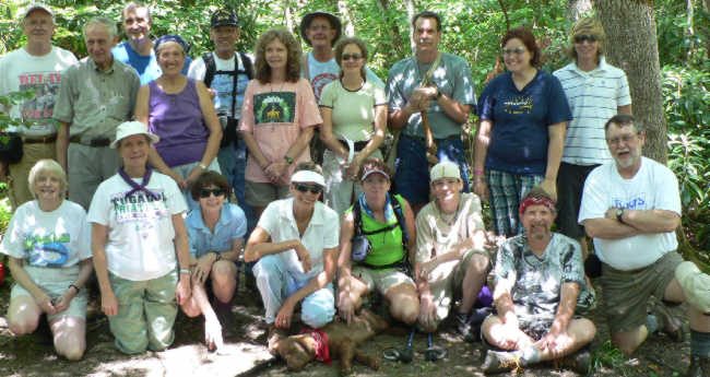 The OFHC gang for today's hike. (front l-r) Geri Whitaker, Wanda Miller, Donna Presley, Sharon Volker, Melissa Anderson, "Bo" (asleep!), Jeffrey Anderson, Bruce O'Connor and Bob Magee. (back l-r) Tony Presley, David Whitaker, Dan Ross, Jeanne O'Connor, Kurt Volker, Carole Wintle, Wayne Miller, Leigh Ann Miller, John King, Ashley King and Bobby Norris.
