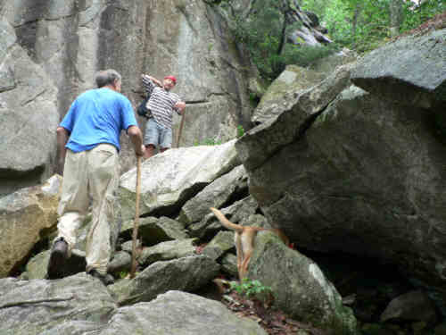 Exploring the base of the cliffs.