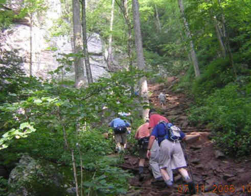 We arrive at the cliffs and make the final climb up to the falls.