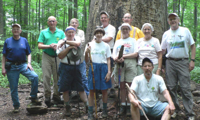 The OFHC gang for today's hike. (l-r) Bob Presley, Jack Jacobi, Doug Russell, John Bellamy, Donna Presley, Dave Standard, Wanda Miller, Wayne Miller, Jeanne O'Connor, Bruce O'Connor, and Tony Presley.