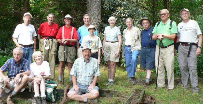 The OFHC gang for today's hike. (front l-r) David Whitaker, Geri Whitaker, Bruce O'Connor. (back l-r) Phil Brownrigg, Bob Thompson, Wayne Miller, Dan Ross, Donna Presley, June Bellamy, John Bellamy, Doug Russell, Jack Jacobi and Tony Presley.