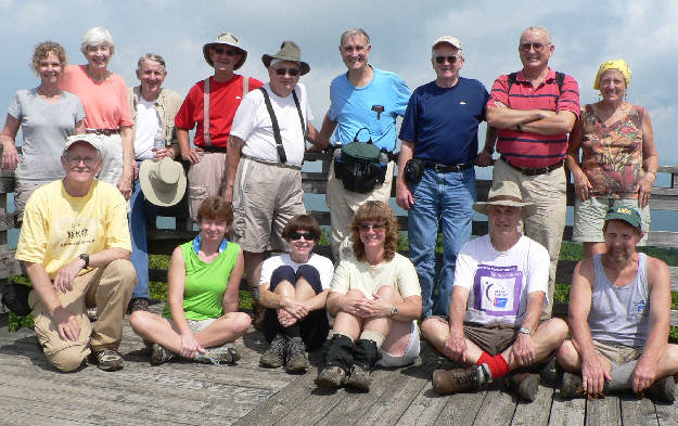 The OFHC gang for today's hike: (l-r front) Tony Presley, Melissa Anderson, Donna Presley, Teresa Renew, Dick Metzgar, and Bruce O'Connor. (l-r back) Carole Wintle, June Bellamy, John Bellamy, Wayne Miller, Doug Russell, Dan Ross, Bob Presley, Jack Jacobi, and Jeanne O'Connor.