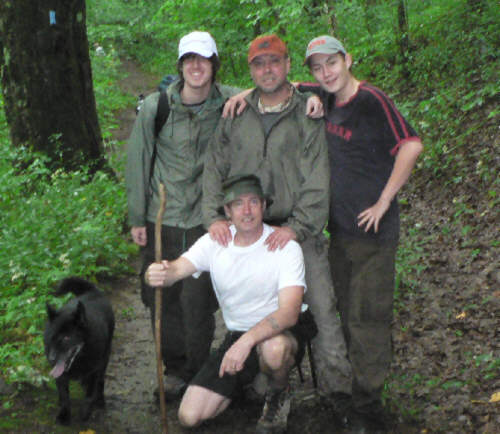 The OFHC has gone International! OFHC member - (NC resident orig. from England) Steve Bennett (front) with his brother Dan Bennett & sons Greg and Matthew (visiting from England). & Penny the "trail dog"