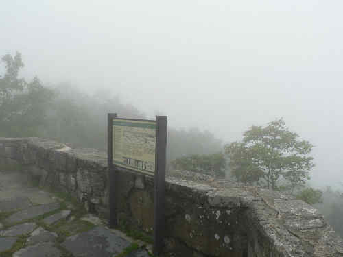 The view from here is beautiful 360 degrees! You had to use your imagination through the fog but there are mountains everywhere!