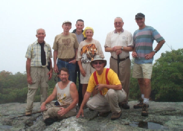 The OFHC gang for today's hike: (l-r) Bill Hess, Phil Brownrigg, Bruce O'Connor (seated), Bob Thompson, Jeanne O'Connor, Wayne Miller, Jack Jacobi, and Terry Doyle.