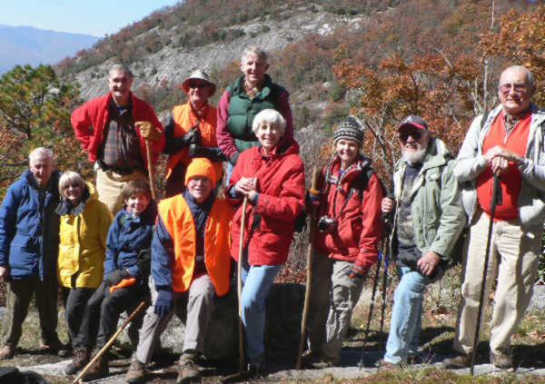 The OFHC gang for today's hike. (l-r front) David Whitaker, Geri Whitaker, Donna Presley, Tony Presley, June Bellamy, Carole Wintle, Bryan Lambert, and Jack Jacobi. Back (l-r) Dan Ross, Wayne Miller and John Bellamy.