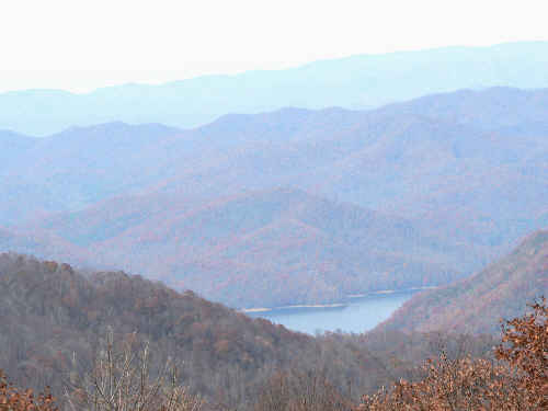 About half-way up the slope, we get this nice view down to Lake Nantahala.