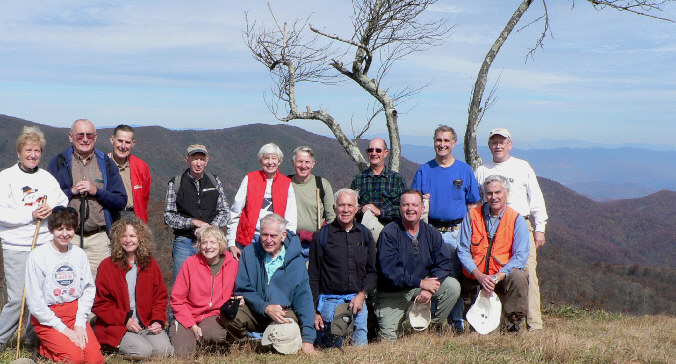The OFHC gang for today's hike. (l-r front) Donna Presley, Carole Wintle, Geri Whitaker, David Whitaker, Bill Hess, Dave Standard, and Dick Metzgar. Back (l-r) Jeanne O'Connor, Jack Jacobi, Bob Thompson, Phil Brownrigg, June Bellamy, John Bellamy, Wayne Miller, Dan Ross, and Tony Presley.