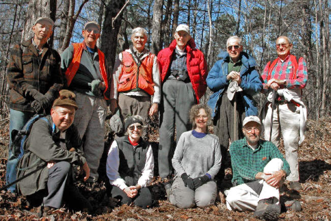 The OFHC gang for today's hike. (l-r front) Doug Russell, Geri Whitaker, Carole Wintle, and Ray Cowan. (l-r back)Phil Brownrigg, Wayne Miller, Dick Metzgar, Bob Thompson, David Whitaker, and Jack Jacobi.