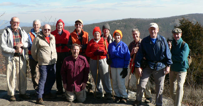 The OFHC gang for today's hike. (l-r) Jack Jacobi, Dick Metzgar, Doug Russell, Bob Thompson, Bruce O'Connor, Wayne Miller, Jeanne O'Connor, Ray Cowan, Donna Presley, Dan Ross, Tony Presley, and Terry Doyle.