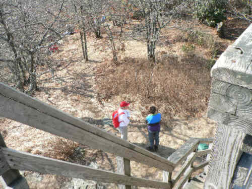 We decided to have lunch at the base of the tower to get shelter from the wind.