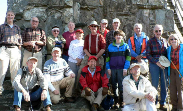The OFHC gang for today's hike. (l-r front) Phil Brownrigg, Tony Presley, Bruce O'Connor, and Ray Cowan. (l-r back) Dan Ross, Jack Jacobi, Doug Russell, John Bellamy, Jeanne O'Connor, Wayne Miller, Bob Thompson, Steve Metzgar, Donna Presley, Dick Metzgar, David Whitaker, and Geri Whitaker.