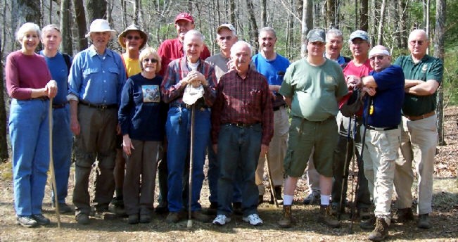 The OFHC gang for today's hike. (LR) June Bellamy, John Bellamy, Dick Metzgar, Wayne Miller, Geri Whitaker, Pom Sinnock, David Whitaker, Jack Slaton, Phil Achey, Dan Ross, Ed Hale, Fred Marland, Bill Hunt, Doug Russell, and Jack Jacobi.
