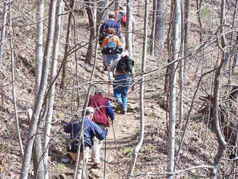 As our group heads out, you can see that the trees are still in wintertime mode.