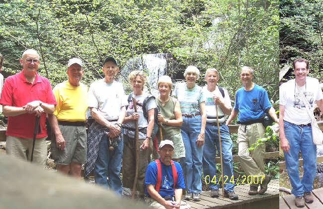 The OFHC gang for today's hike. (l-r) Jack Jacobi, Dave Standard, Phil Brownrigg, Carole Wintle, Bruce O'Connor (seated), Jeanne O'Connor, June Bellamy, John Bellamy, Dan Ross, and John King.