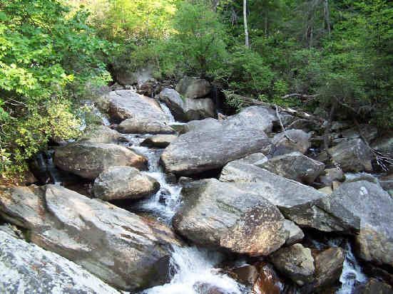 A tremendous boulder field at the bottom of the falls! .