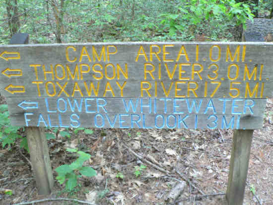Trail sign at the junction of the Foothills Trail and the Bad Creek access trail.