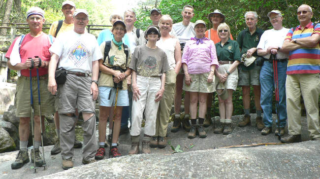 The OFHC gang for today's hike. (l-r) Bill Hunt, Pom Sinnock, Tony Presley, Lynne Porter-Whitmire, June Bellamy, John Bellamy, Donna Presley, Joe Raguckas, Carole Raguckas, Bob Thompson, Wanda Miller, Wayne Miller, Geri Whitaker, David Whitaker, Bob Presley, Jack Jacobi.