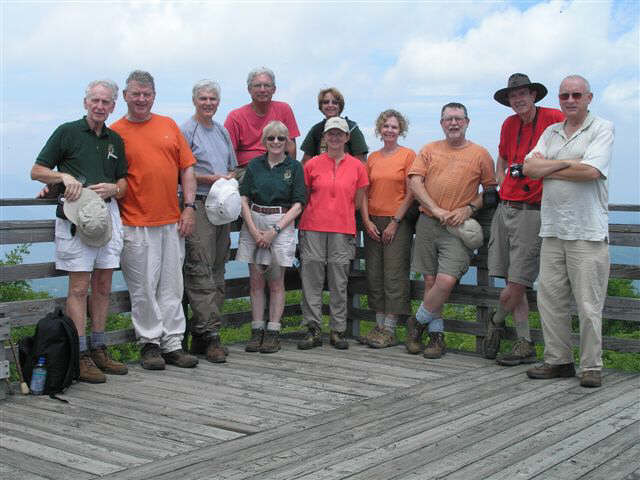 The OFHC gang for today's hike. (l-r) David Whitaker, Fred Marland, Dick Metzgar, Bill Hunt, Geri Whitaker, Lynne Porter-Whitmire, Linda Johnson, Carole Wintle, Bob Magee, Pom Sinnock, Jack Jacobi .