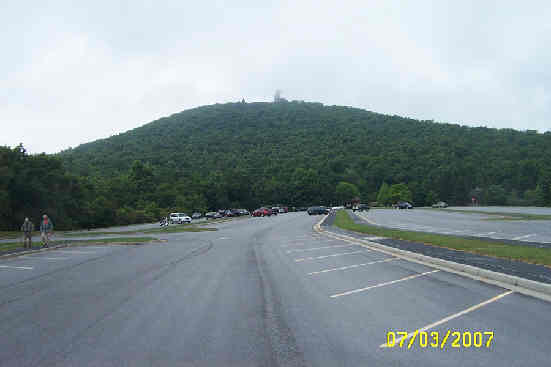 After lunch, the fog has lifted from the parking lot below but the visitors center is still in the fog.