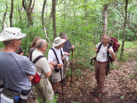 Here, we chat with a NC Wildlife Officer collecting data from a bear baiting/checking project. When we saw him at Standing Indian, he had checked 5 baits between there and Deep Gap and all five had been cleaned out by bears!