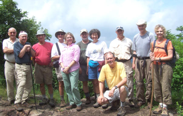The OFHC gang for today's hike. (l-r) Jack Jacobi, Doug Russell, Bill Hunt, Wayne Miller, Wanda Miller, Bob Magee, Ann Magee, Pom Sinnock, Joe Ragukas, Dick Metzgar, Carole Wintle.