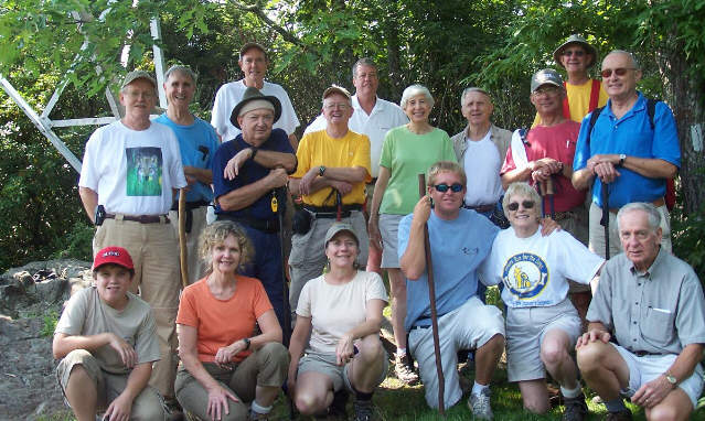 The OFHC gang from today's hike (l-r kneeling) Allan Lance, Carole Wintle, Wanda Miller, Rob Street, Geri Whitaker, David Whitaker. (l-r standing) Tony Presley, Dan Ross, Pom Sinnock, Doug Russell, Bob Presley, Chuck Crisp, June Bellamy, John Bellamy, Bill Hunt, Wayne Miller, Jack Jacobi.