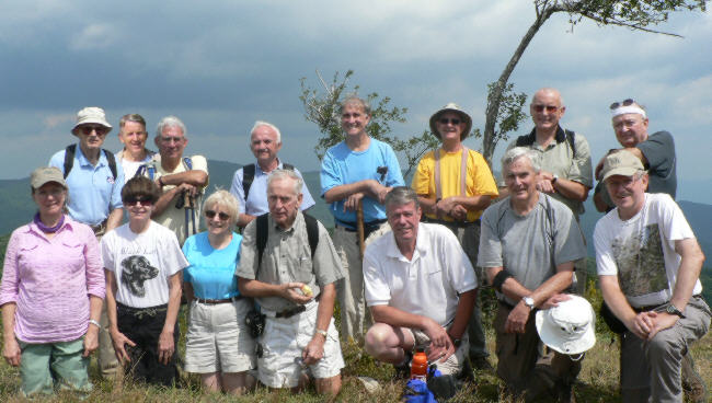 The OFHC gang from today's hike (kneeling front l-r) Wanda Miller, Donna Presley, Geri Whitaker, David Whitaker, Chuck Crisp, Dick Metzgar, Tony Presley. (l-r standing) George Otis, John Bellamy, Bill Hunt, Phil Achey, Dan Ross, Wayne Miller, Jack Jacobi, Doug Russell.