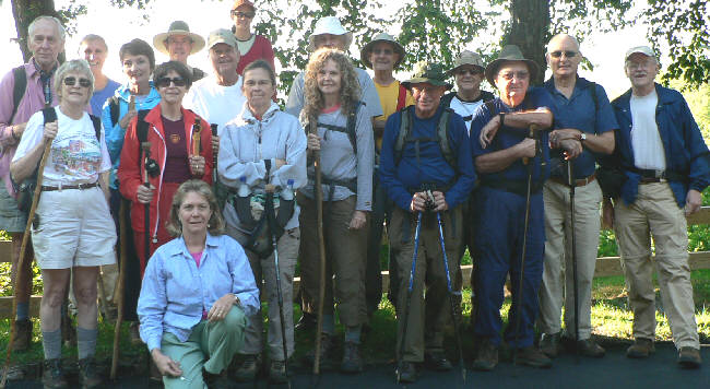 The OFHC gang from today's hike (l-r) David Whitaker, Geri Whitaker, Dan Ross, Jerry Metzger, Donna Presley, Pom Sinnock, Wanda Miller, Dave Standard, Leigh Ann Miller, Linda Johnson, Carole Wintle, Dick Metzgar, Wayne Miller, Joe Metzger, Ken Adams, Doug Russell, Jack Jacobi, Tony Presley.