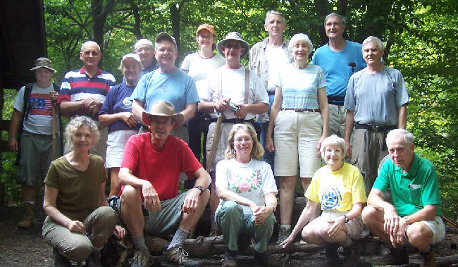 The OFHC gang from today's hike (l-r front) Carole Wintle, Pom Sinnock, Wanda Miller, Geri Whitaker, David Whitaker. (l-r standing) Ken Adams, Jack Jacobi, Jeanne O'Connor, Doug Russell, Dave Standard, Leigh Ann Miller, Wayne Miller, John Bellamy, June Bellamy, Dan Ross, Dick Metzgar.