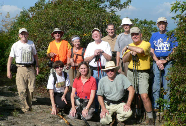 The OFHC gang from today's hike (l-r front) Donna Presley, Linda Johnson, Vic Robson. (l-r standing) Tony Presley, Wayne Miller, Carole Wintle, Bob Presley, Bob Thompson, Dick Metzgar, Dave Standard, Phil Brownrigg.