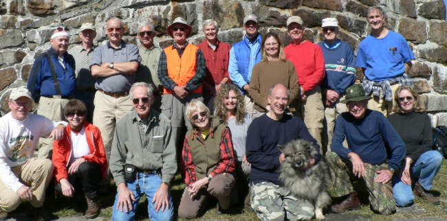 The OFHC gang for today's hike. (l-r front) Tony Presley, Donna Presley, David Whitaker, Geri Whitaker, Carole Wintle, John Shauger, "Beau", Joe Metzger, Wanda Miller. (l-r back) Doug Russell, Phil Brownrigg, Jack Jacobi, Bill Hunt, Wayne Miller, Dick Metzgar, Joe Raguckas, Linda Johnson, Dave Standard, George Otis, Dan Ross.
